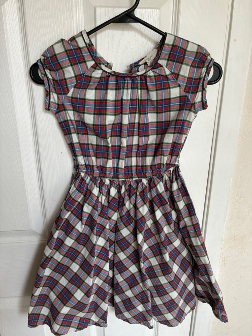Lands' End Red, Green & White Plaid Short Sleeve Casual Dress